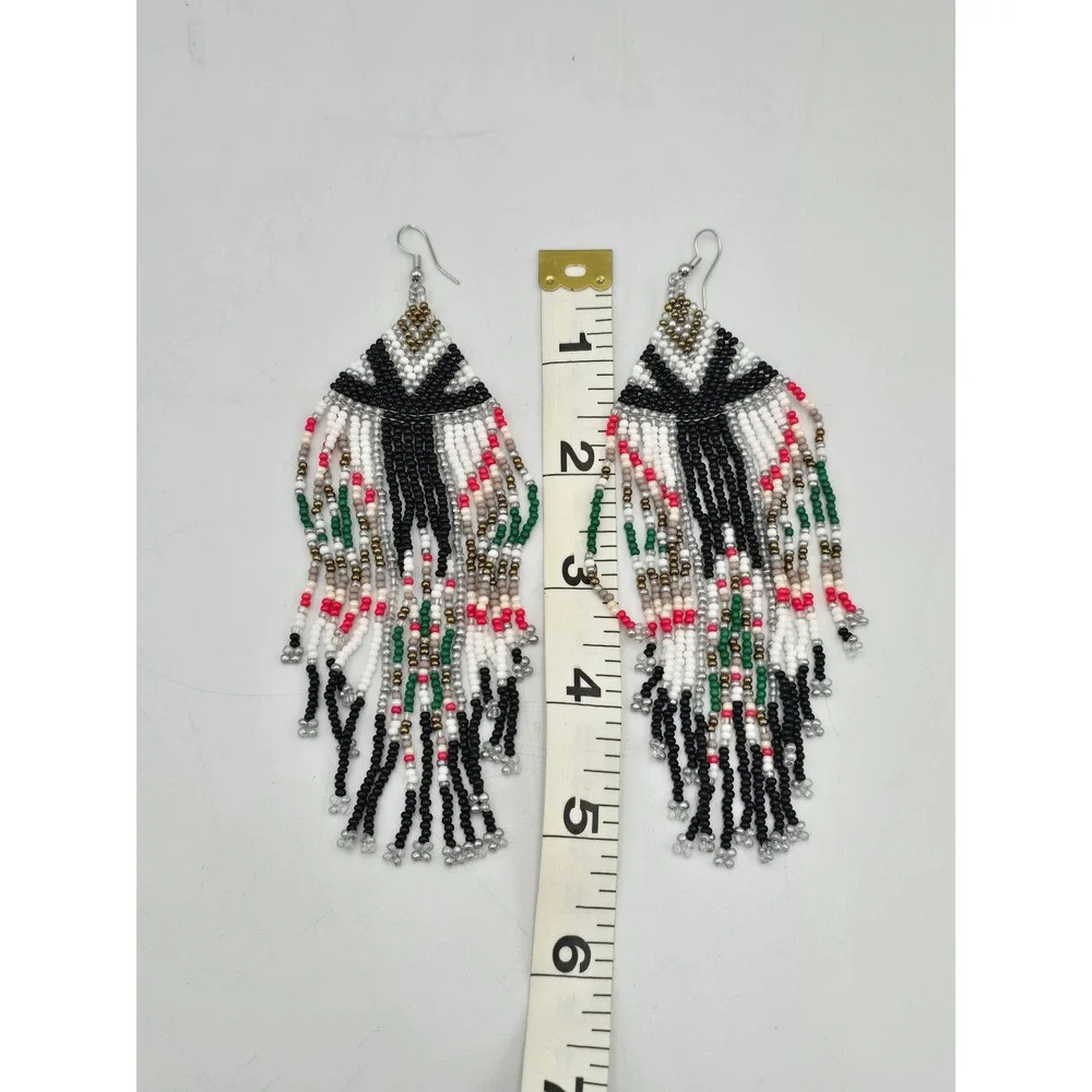 Beaded Earring Lot Women‎ OS Multicolor Excellent Boho Fringe Studs